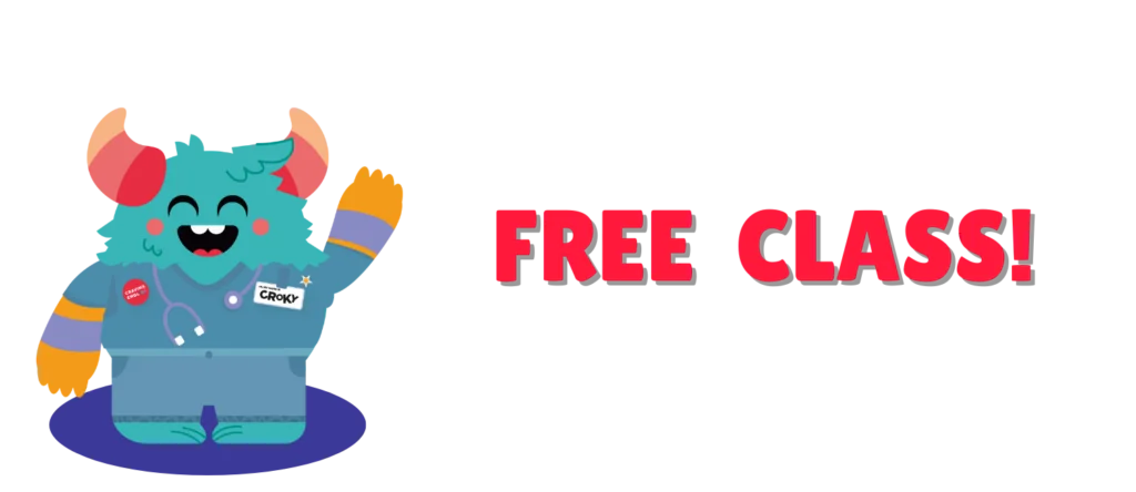 Mascot Croky waving next to the text 'Free Class!'